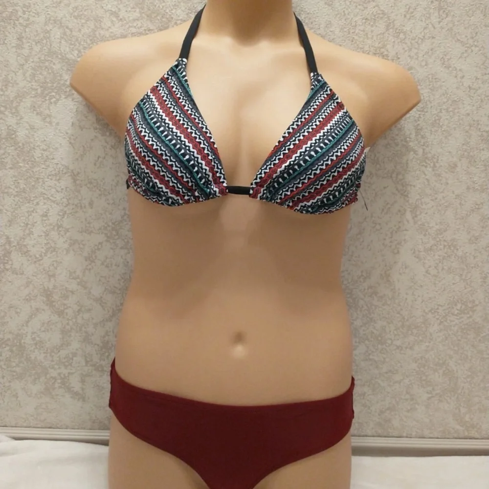 Striped Bikini with Maroon Bottom